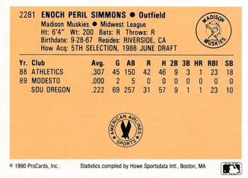 1990 ProCards #2281 Enoch Simmons Back
