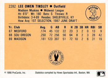 1990 ProCards #2282 Lee Tinsley Back
