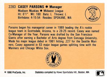 1990 ProCards #2283 Casey Parsons Back