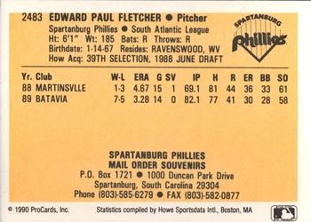 1990 ProCards #2483 Paul Fletcher Back