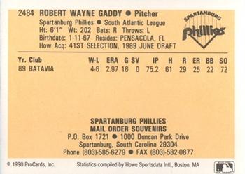 1990 ProCards #2484 Robert Gaddy Back