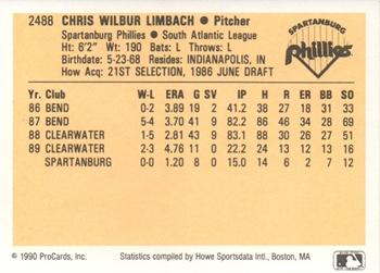 1990 ProCards #2488 Chris Limbach Back
