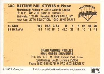 1990 ProCards #2489 Matt Stevens Back