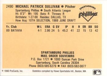 1990 ProCards #2490 Mike Sullivan Back