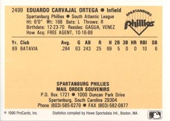 1990 ProCards #2499 Eduardo Ortega Back