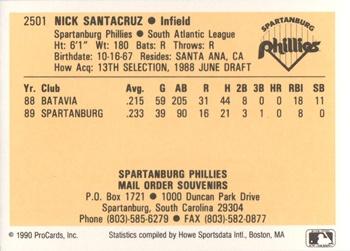 1990 ProCards #2501 Nick Santacruz Back