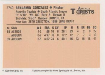 1990 ProCards #2740 Ben Gonzales Back