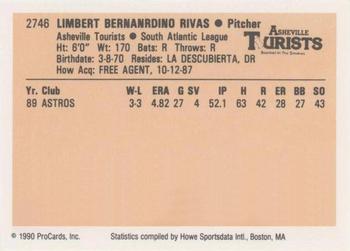 1990 ProCards #2746 Limbert Rivas Back