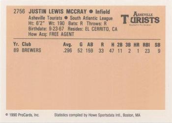 1990 ProCards #2756 Justin McCray Back