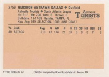 1990 ProCards #2759 Gershon Dallas Back