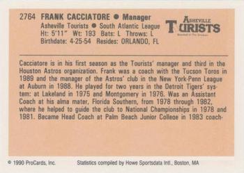 1990 ProCards #2764 Frank Cacciatore Back