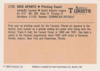 1990 ProCards #2765 Rick Aponte Back