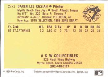 1990 ProCards #2772 Daren Kizziah Back