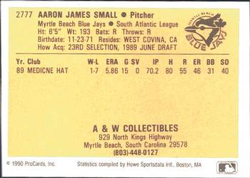 1990 ProCards #2777 Aaron Small Back