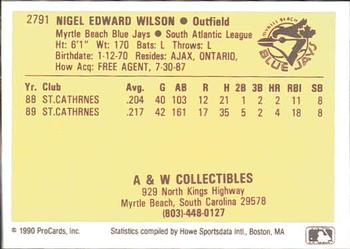 1990 ProCards #2791 Nigel Wilson Back