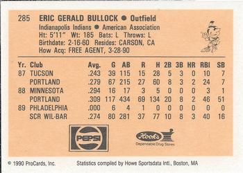 1990 ProCards #285 Eric Bullock Back
