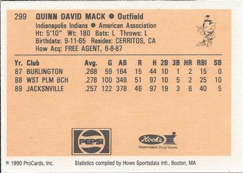 1990 ProCards #299 Quinn Mack Back