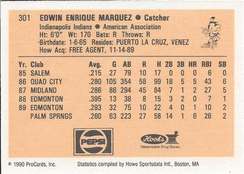 1990 ProCards #301 Edwin Marquez Back
