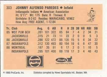 1990 ProCards #303 Johnny Paredes Back