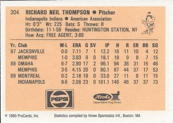 1990 ProCards #304 Rich Thompson Back