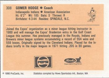 1990 ProCards #308 Gomer Hodge Back