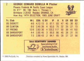 1990 ProCards #2 George Bonilla Back