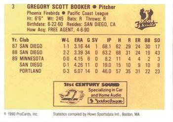 1990 ProCards #3 Greg Booker Back