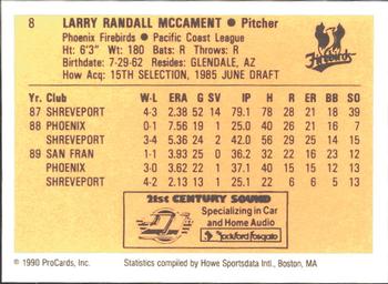 1990 ProCards #8 Randy McCament Back