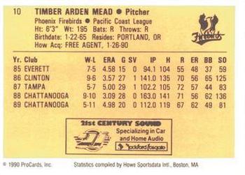 1990 ProCards #10 Timber Mead Back