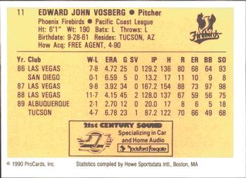 1990 ProCards #11 Ed Vosberg Back