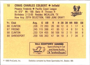 1990 ProCards #18 Craig Colbert Back