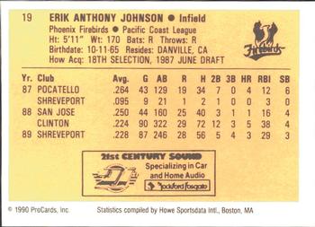 1990 ProCards #19 Erik Johnson Back