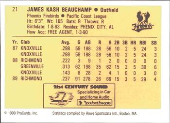 1990 ProCards #21 Kash Beauchamp Back