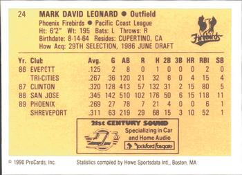 1990 ProCards #24 Mark Leonard Back