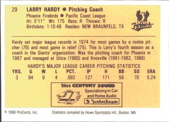 1990 ProCards #29 Larry Hardy Back