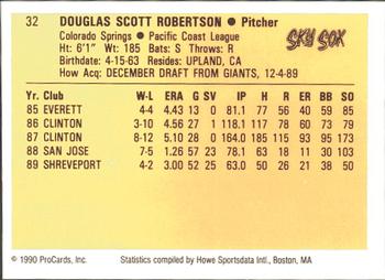 1990 ProCards #32 Doug Robertson Back