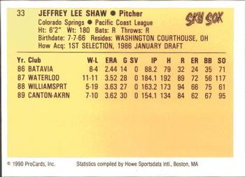 1990 ProCards #33 Jeff Shaw Back