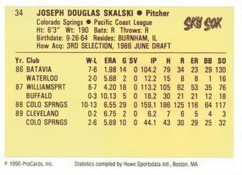 1990 ProCards #34 Joe Skalski Back