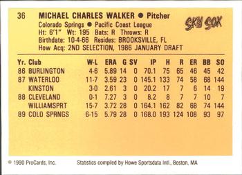 1990 ProCards #36 Mike Walker Back