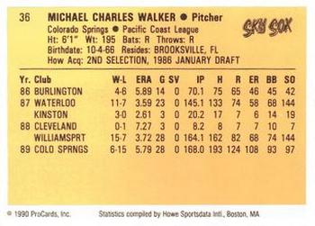 1990 ProCards #36 Mike Walker Back
