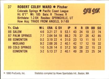 1990 ProCards #37 Colby Ward Back