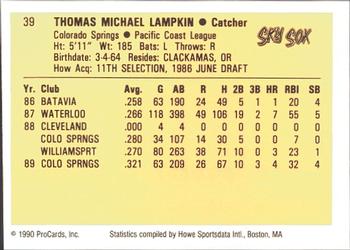 1990 ProCards #39 Tom Lampkin Back
