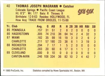 1990 ProCards #40 Tom Magrann Back