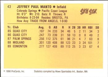 1990 ProCards #43 Jeff Manto Back