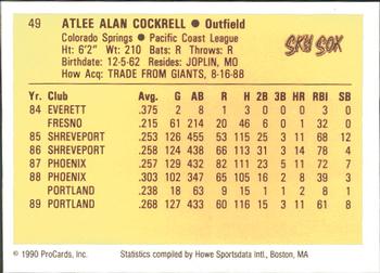 1990 ProCards #49 Alan Cockrell Back