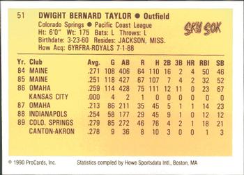 1990 ProCards #51 Dwight Taylor Back