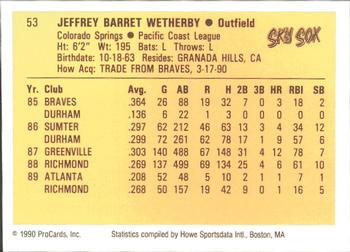 1990 ProCards #53 Jeff Wetherby Back