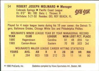 1990 ProCards #54 Bobby Molinaro Back