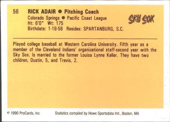1990 ProCards #56 Rick Adair Back