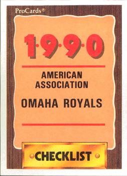 1990 ProCards #57 Omaha Royals Checklist Front